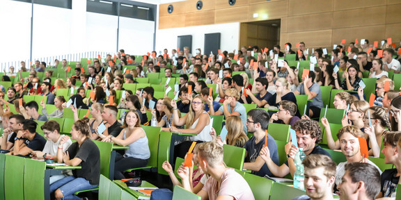 Studierene im Hörsaal Studierende sitzen in einer Vorlesung im Hörsaal.